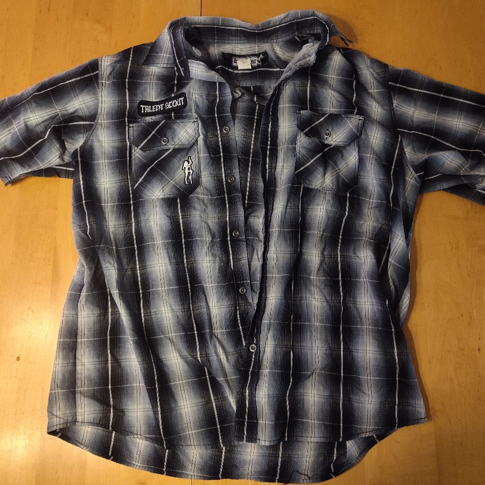 Men's Casual Button Down Plaid Shirt - Black and White